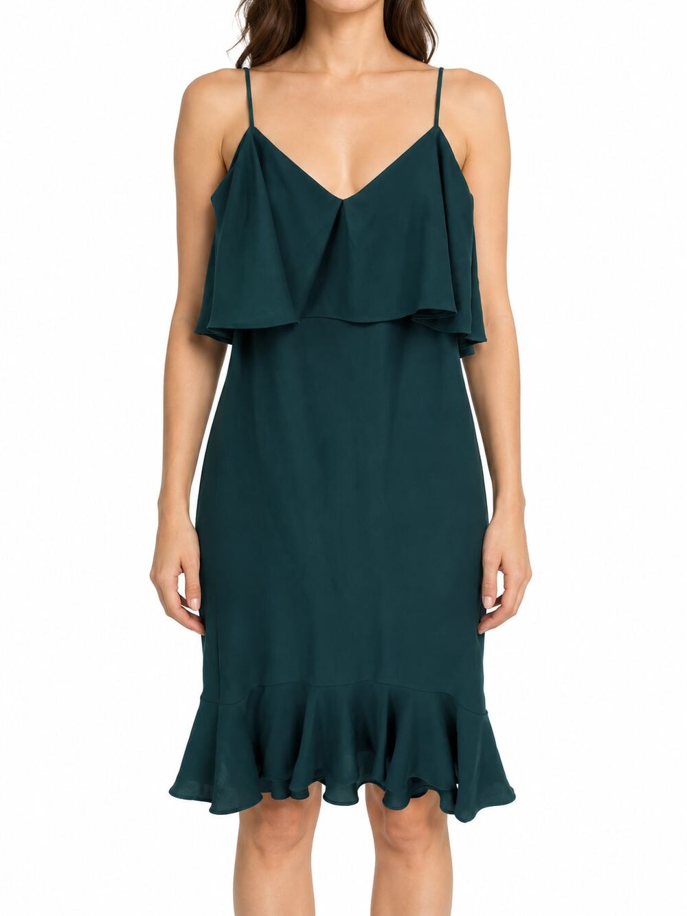 Likely Ardsley Dress Deep Teal Ruffle Bust and Hem V-Neck Size 0 NWT Cocktail